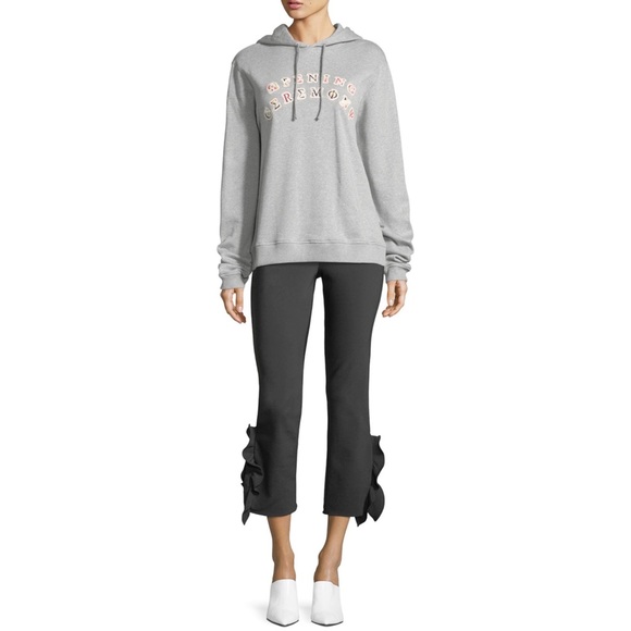 Opening Ceremony Pants - Opening Ceremony Gray Knit Flounced Split Hem Cropped Pants Size Small